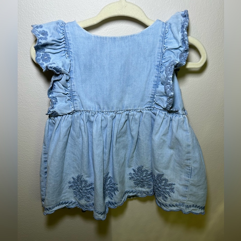 Baby B’Gosh Baby Girl Blue Ruffle Denim Embroidered Dress Size 6 Months
